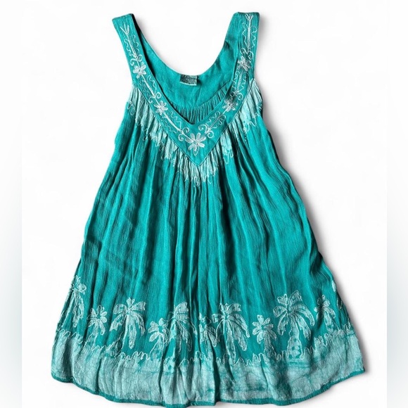 Advance Apparels Teal Embroidered Boho Dress - Picture 1 of 6